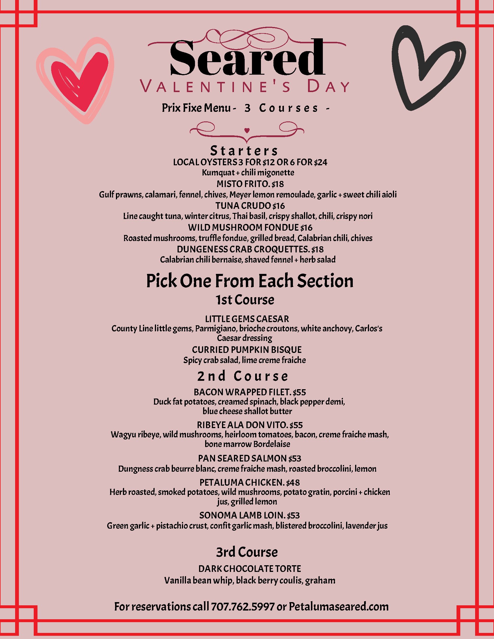 valentines day prix fix menu nyc midtown