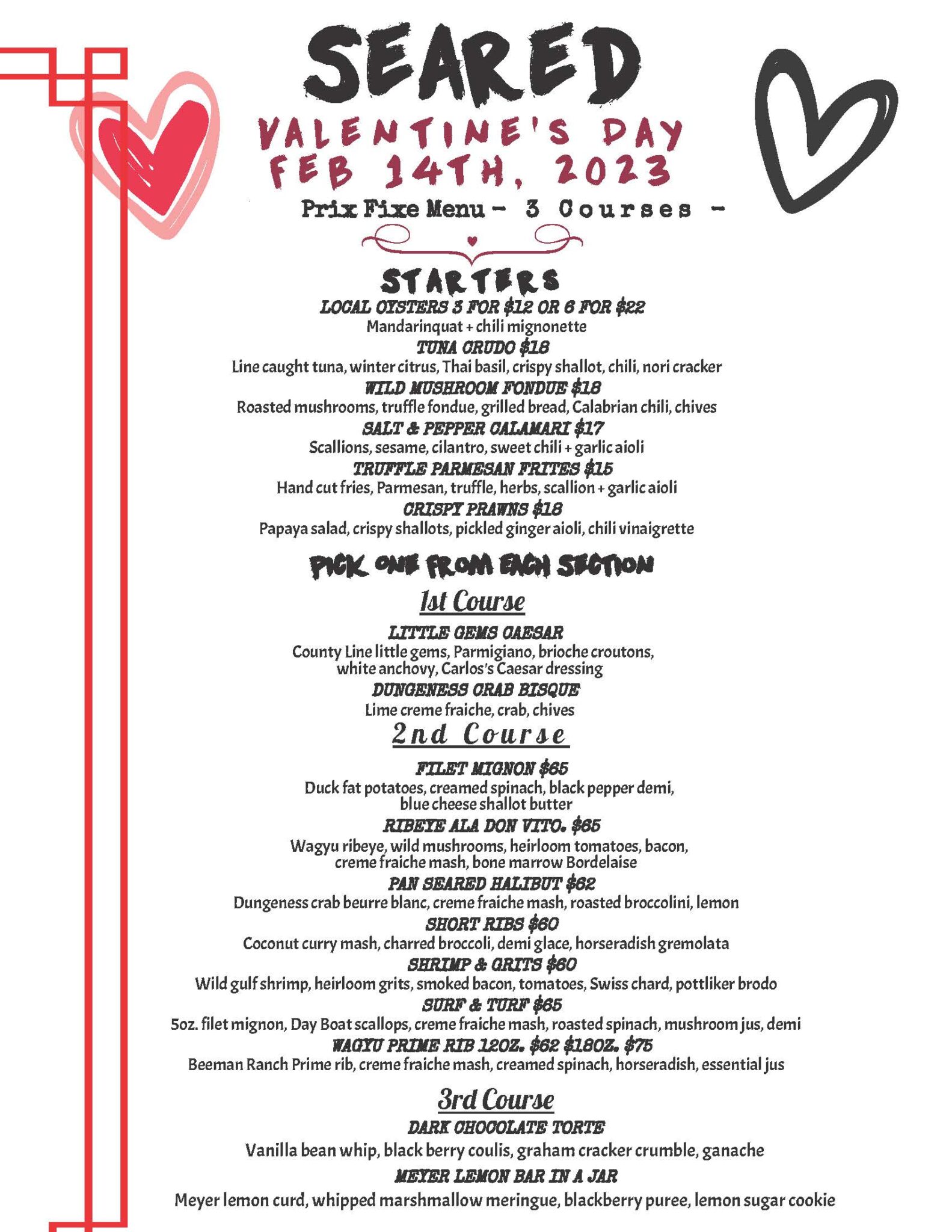 Valentine's Day Dinner at Seared in Petaluma